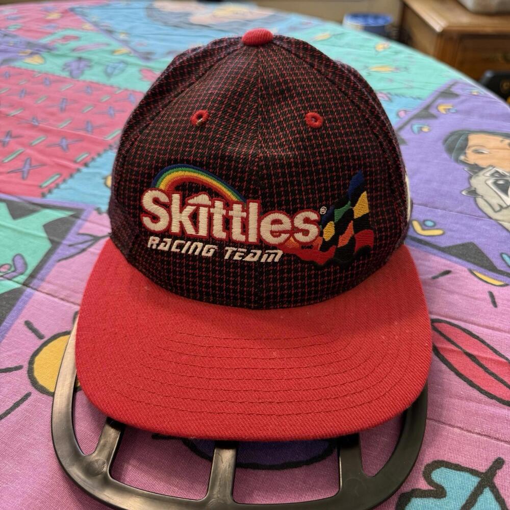 Vintage 90s Skittles Racing Team Logo Athletic‎ Grid Adjustable Strap Hat OSFA